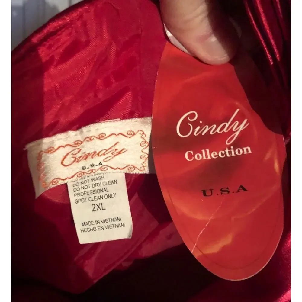 NWT Cindy Collection style 1230 in red sleeveless ruched jewelled size 2 XL